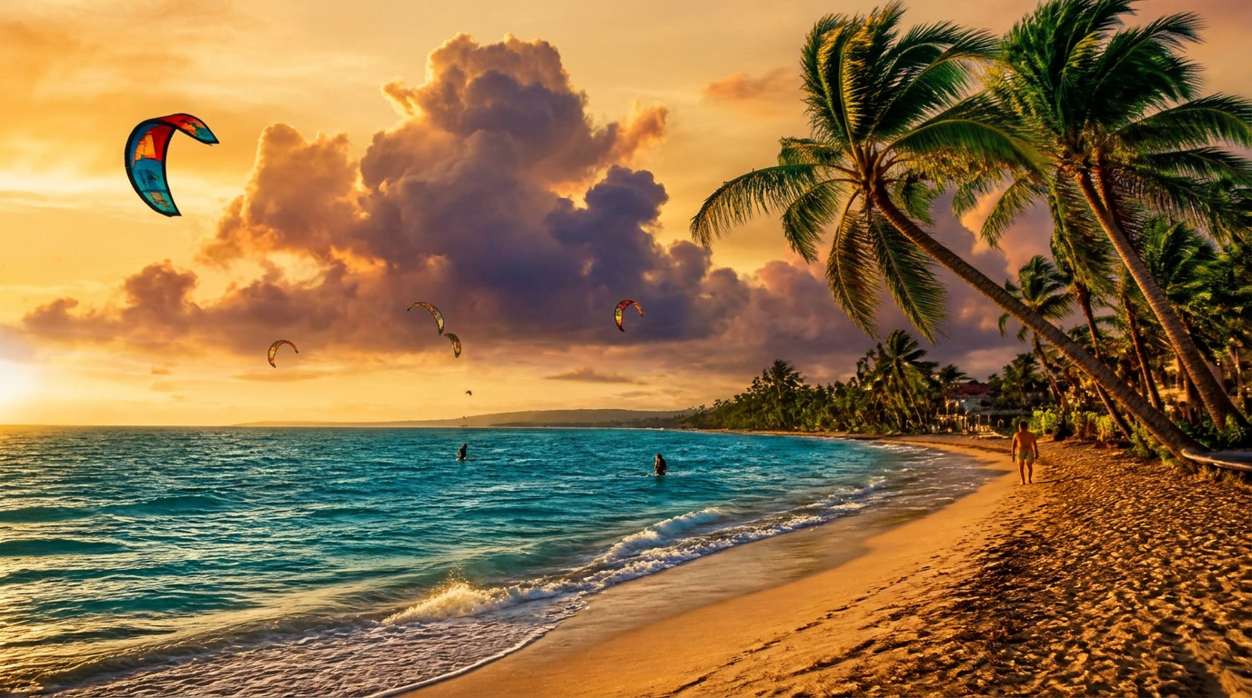Turquoise water at sunset on Cabarete beach